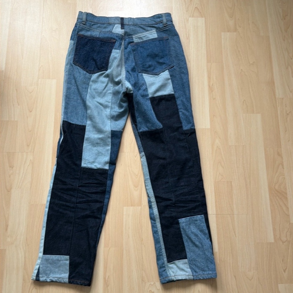Reformation Patchwork High-Rise Jeans in Light and Dark Blue - Picture 3 of 12